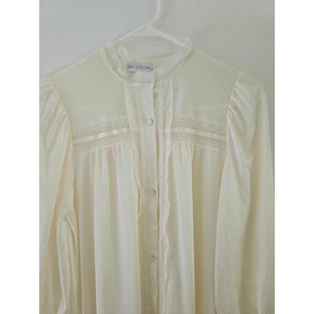 Miss Elaine Vintage Nylon Long Sleeves Lace Ivory Cream Union USA Nightgown M - Picture 2 of 12